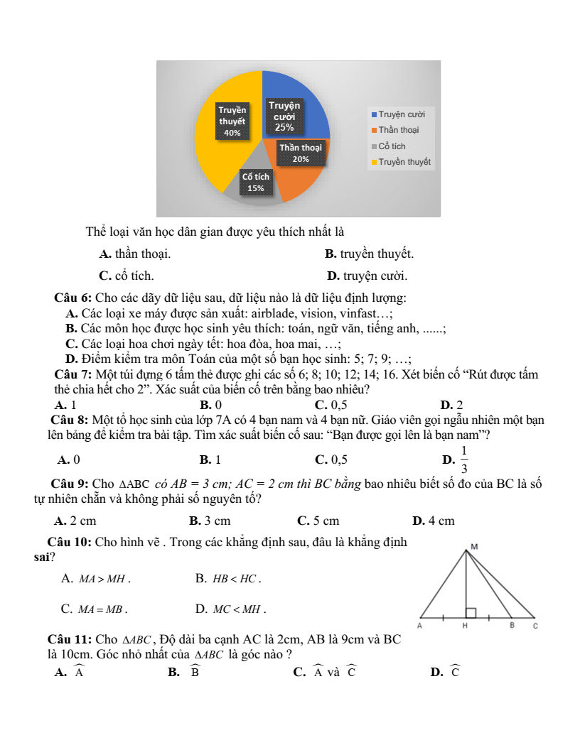 Đề thi Giữa kì 2 Toán 7 trường THCS Giao Long (Nam Định) năm 2023-2024