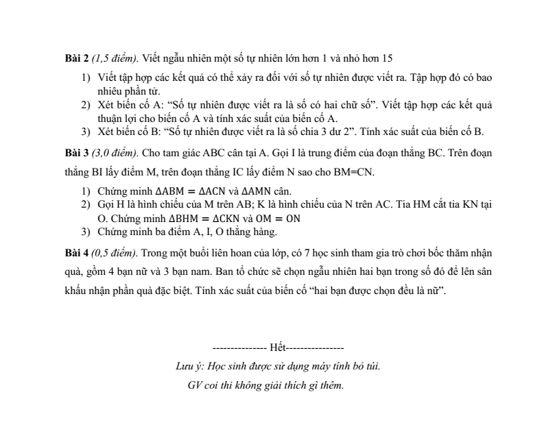 Đề thi Giữa kì 2 Toán 7 trường THCS Nghĩa Tân (Hà Nội) năm 2025-2026