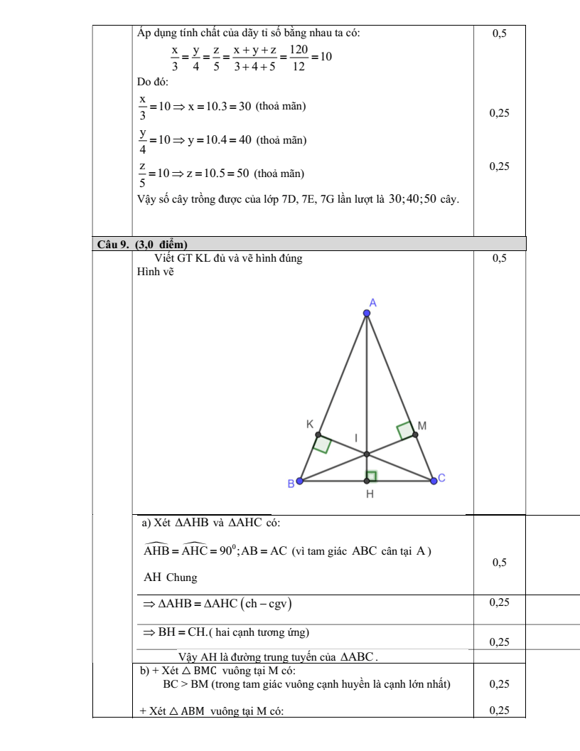 Đề thi Giữa kì 2 Toán 7 trường THCS Nội Duệ (Bắc Ninh) năm 2024-2025