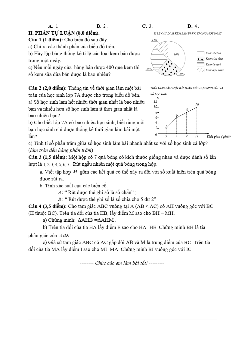 Đề thi Giữa kì 2 Toán 7 trường THCS Phúc Đồng (Hà Nội) năm 2024-2025