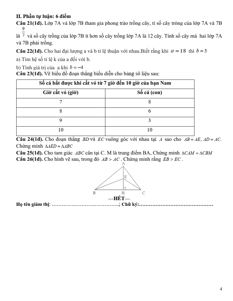 Đề thi Giữa kì 2 Toán 7 trường THCS&THPT Vàm Đình (Cà Mau) năm 2023-2024