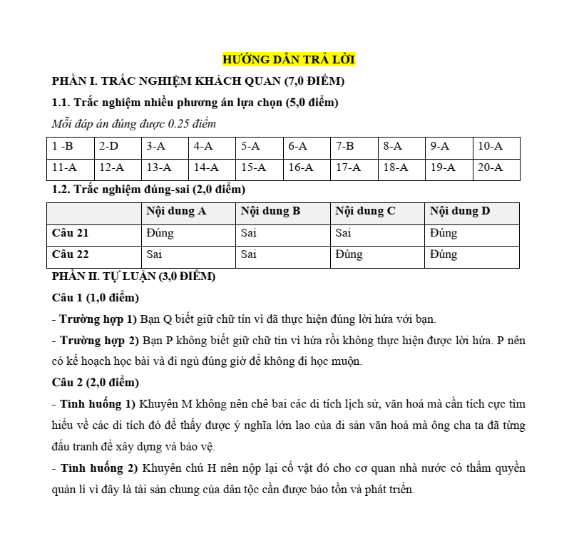3 Đề thi Học kì 1 GDCD 7 Chân trời sáng tạo (có đáp án, cấu trúc mới) | Đề thi Giáo dục công dân 7