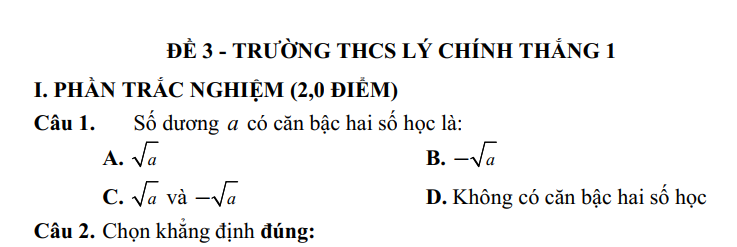 Đề thi Học kì Toán 7 năm 2024-2025 Trường THCS Lý Chính Thắng 1