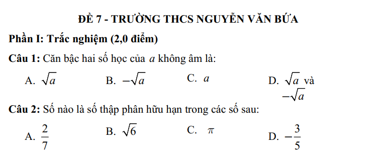 Đề thi Học kì Toán 7 năm 2024-2025 Trường THCS Nguyễn Văn Bứa