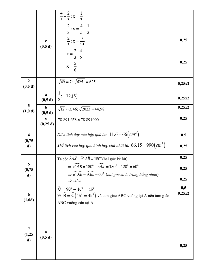 Đề thi Học kì Toán 7 năm 2024-2025 Trường THCS Phan Sào Nam