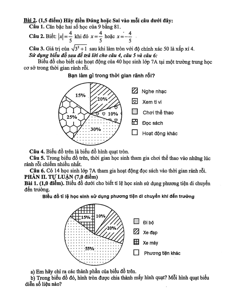 Đề thi Học kì 1 Toán 7 trường THCS Lê Lợi (Đà Nẵng) năm 2025-2026