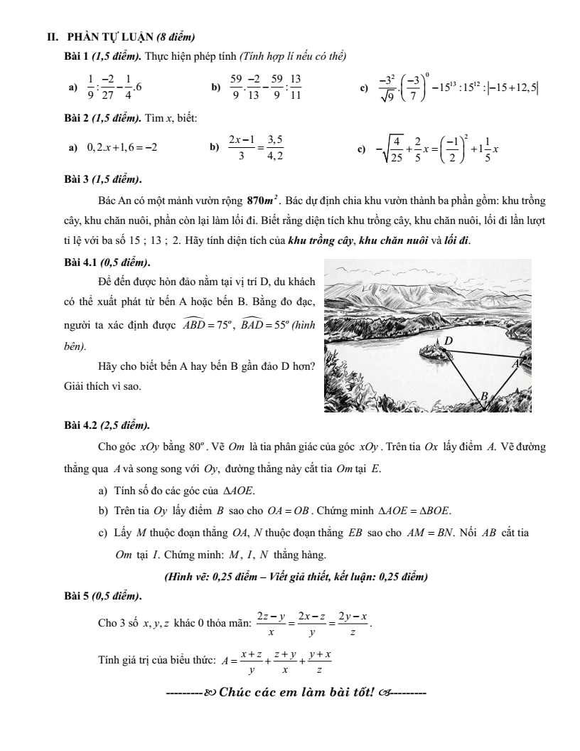 Đề thi Học kì 1 Toán 7 trường THCS Lê Ngọc Hân (Hà Nội) năm 2025-2026