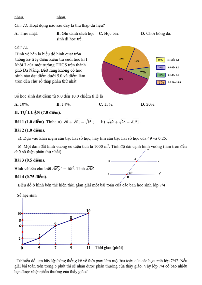 Đề thi Học kì 1 Toán 7 trường THCS Trần Quý Cáp (Đà Nẵng) năm 2025-2026