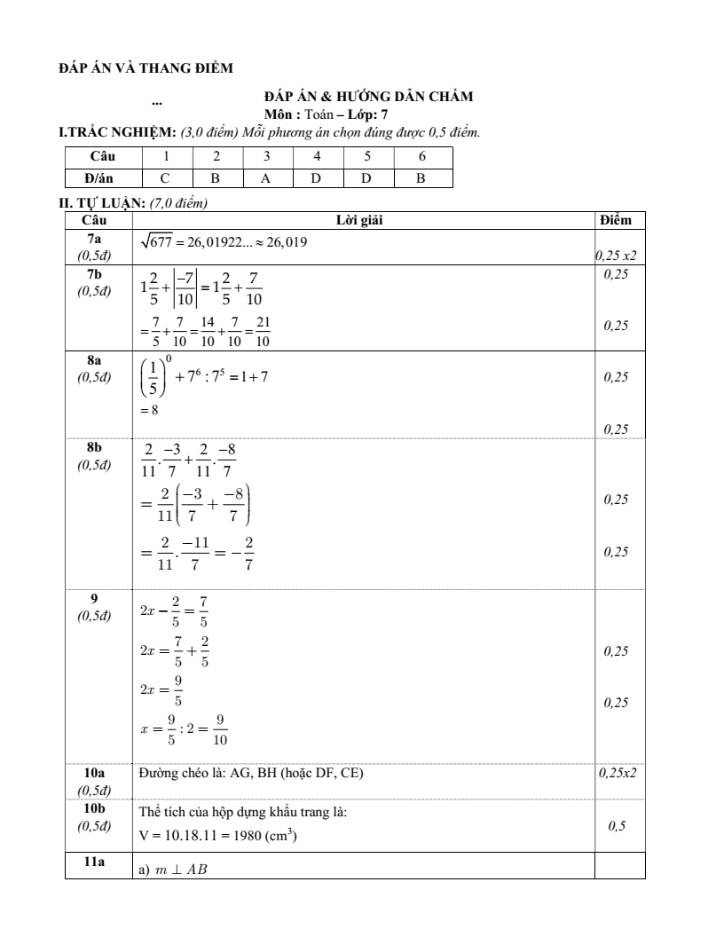 Đề thi Học kì 1 Toán 7 trường THCS Võ Trường Toản (Tp. HCM) năm 2025-2026