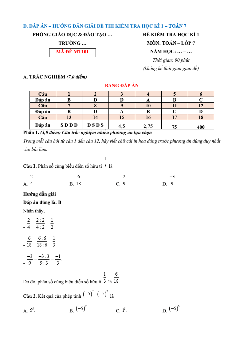 32 Đề thi Cuối kì 1 Toán 7 Kết nối tri thức (có đáp án, cấu trúc mới)