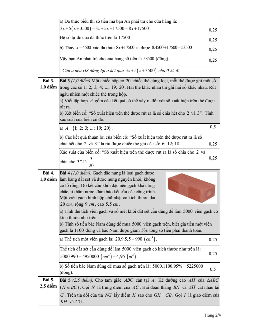 Đề thi Học kì 2 Toán 7 phòng GD&ĐT Giao Thủy (Nam Định) năm 2024-2025