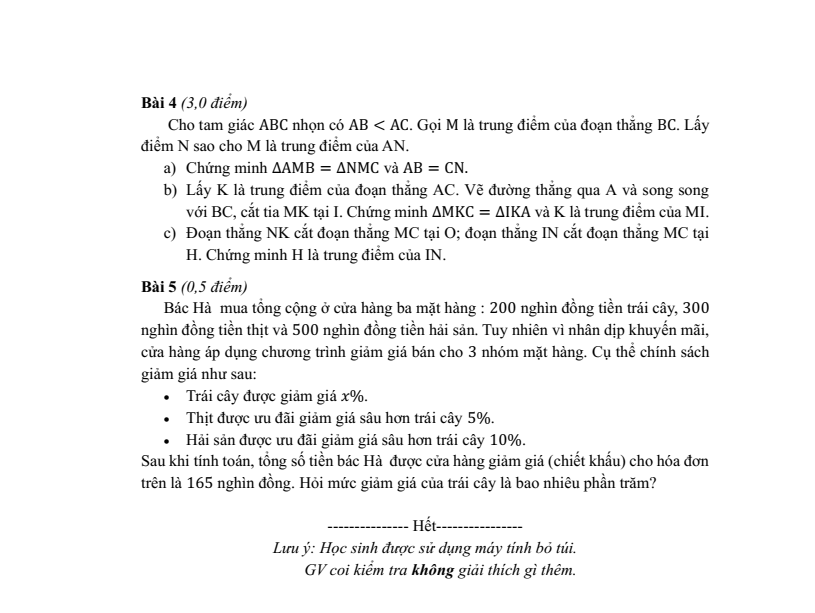 Đề thi Học kì 2 Toán 7 trường THCS Nghĩa Tân (Hà Nội) năm 2025-2026