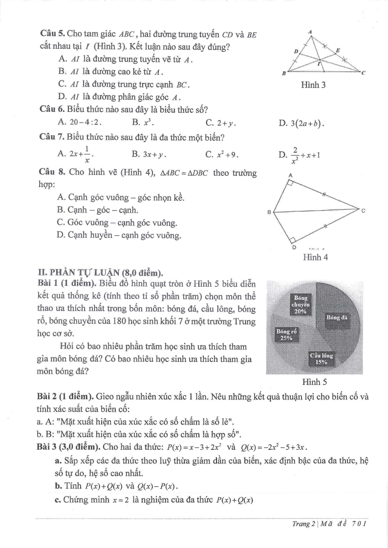 Đề thi Học kì 2 Toán 7 trường THCS Phúc Đồng (Hà Nội) năm 2024-2025