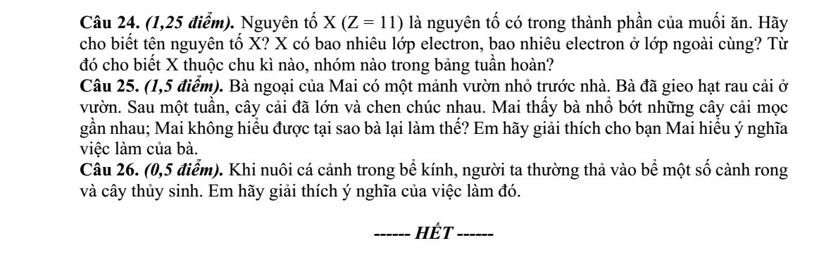 Đề thi Giữa kì 1 KHTN 7 năm 2024-2025 trường THCS Trần Hưng Đạo (Kon Tum)