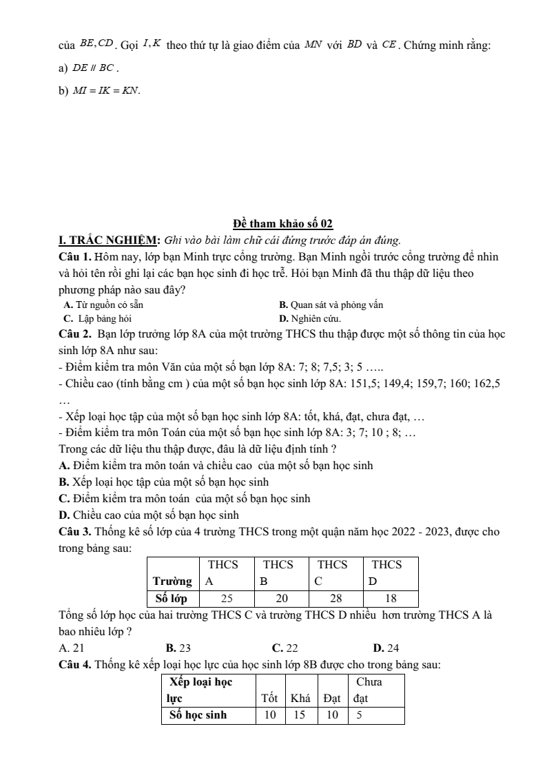 Đề cương ôn tập Giữa kì 2 Toán 8 trường THCS Nguyễn Bỉnh Khiêm (Hà Nội) năm 2025-2026