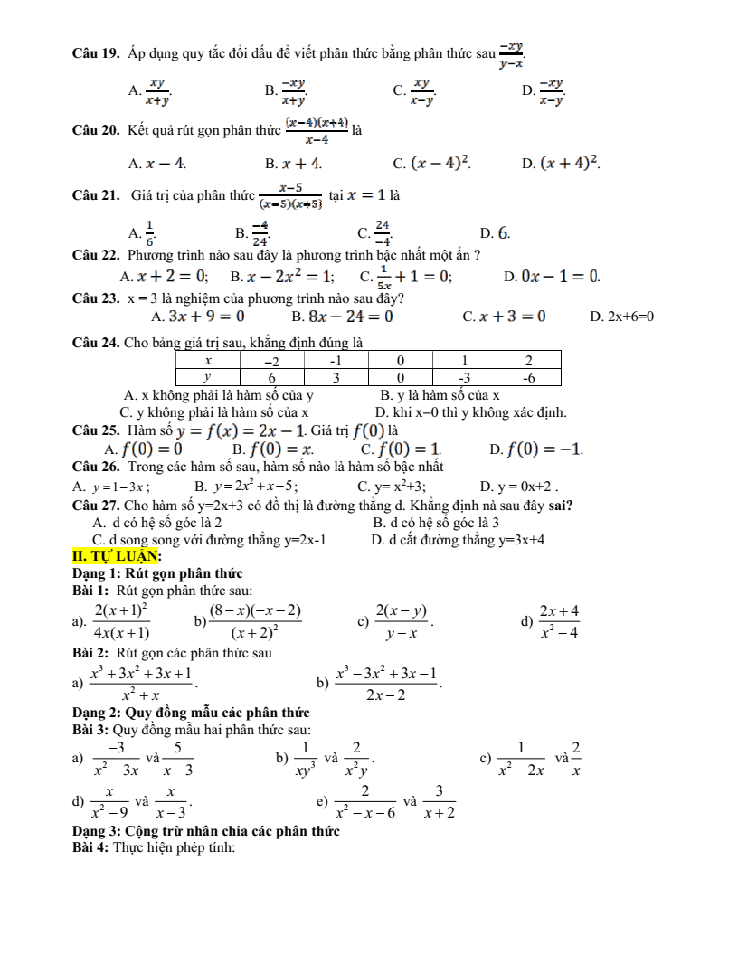 Đề cương ôn tập Giữa kì 2 Toán 8 trường THCS Thanh An (Quảng Trị) năm 2025-2026