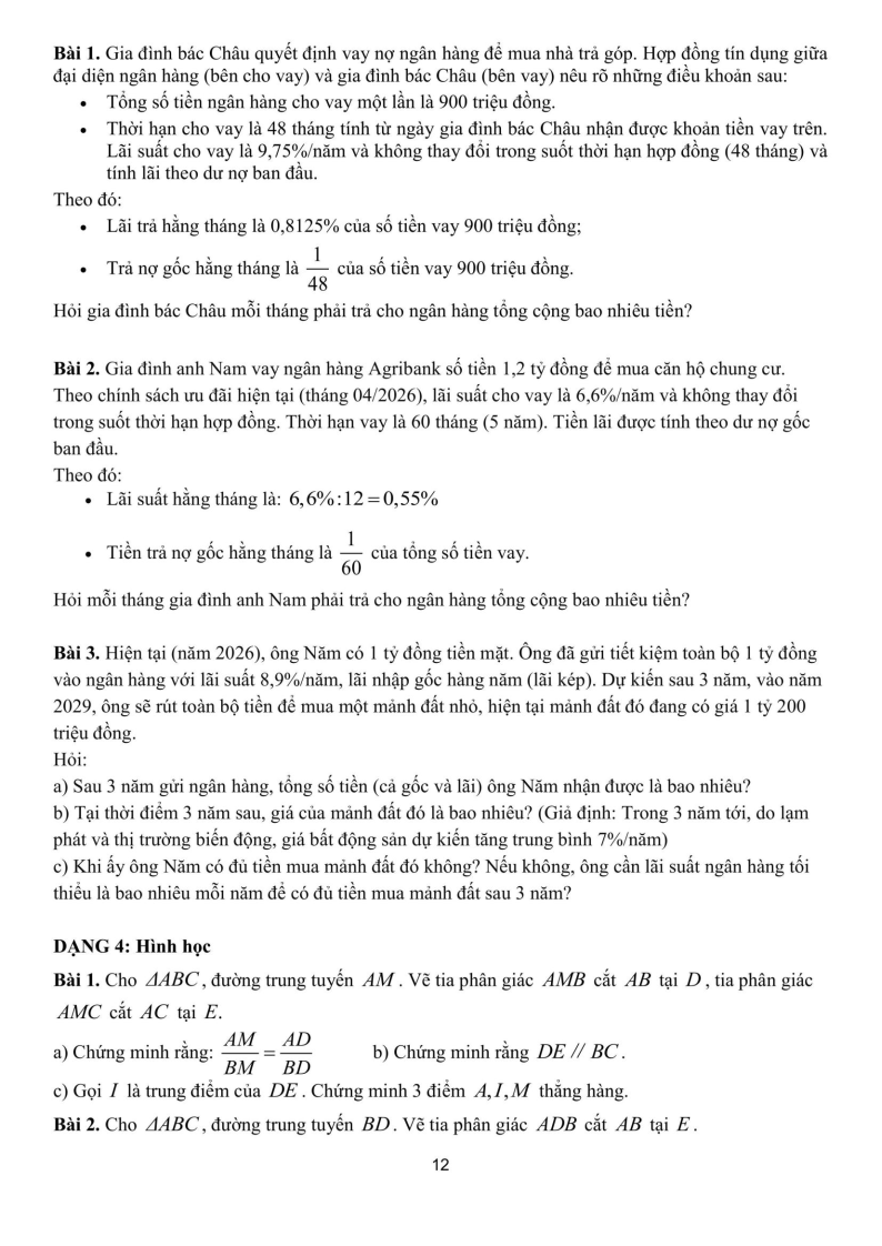 Đề cương ôn tập Học kì 2 Toán 8 trường THCS Ngọc Thụy (Hà Nội) năm 2025-2026
