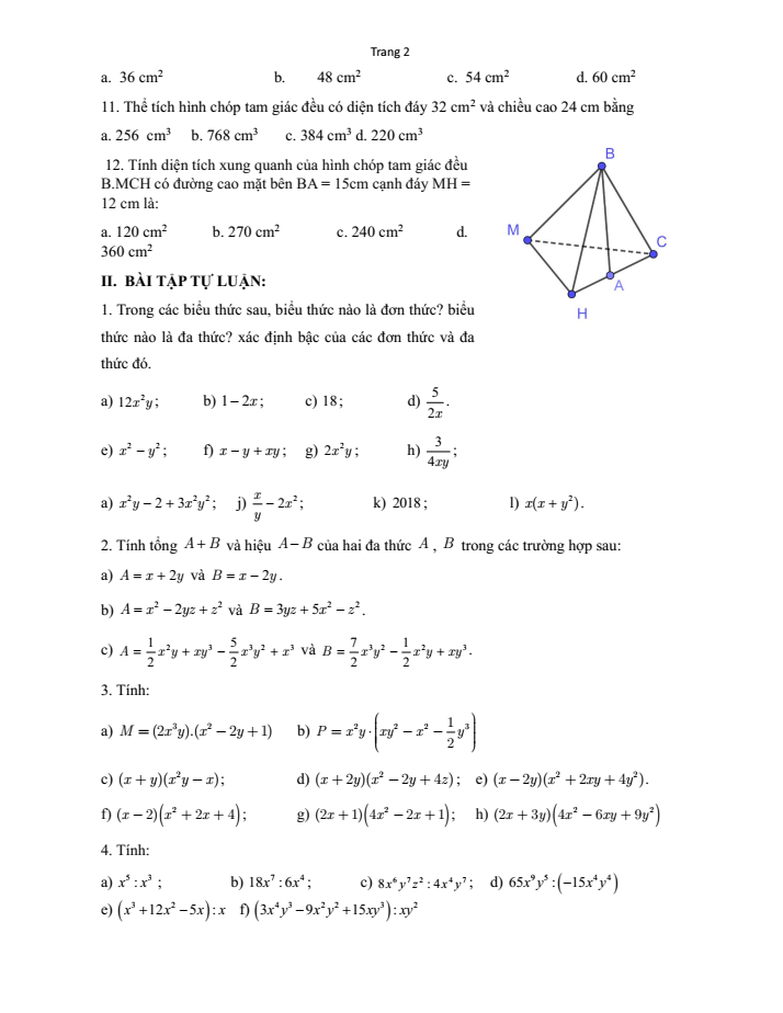 Đề cương ôn tập Giữa kì 1 Toán 8 trường THCS Hòa Ninh năm 2025-2026