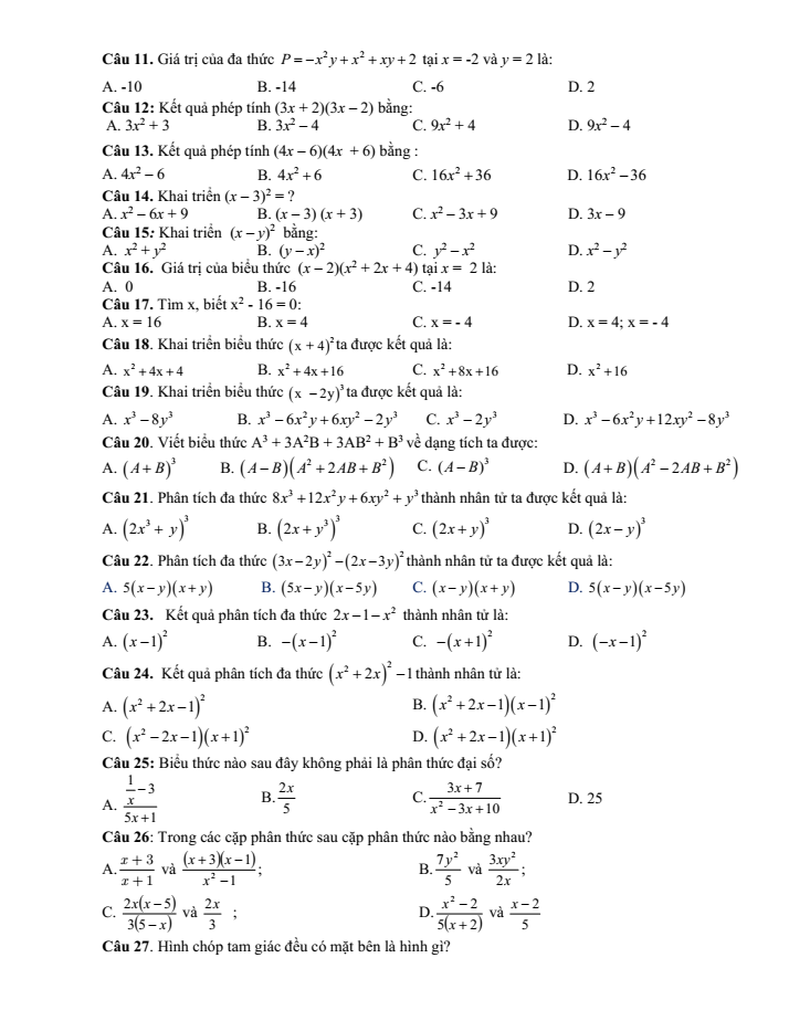 Đề cương ôn tập Giữa kì 1 Toán 8 trường THCS Lĩnh Nam năm 2025-2026