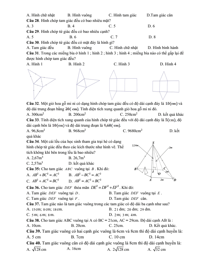 Đề cương ôn tập Giữa kì 1 Toán 8 trường THCS Lĩnh Nam năm 2025-2026