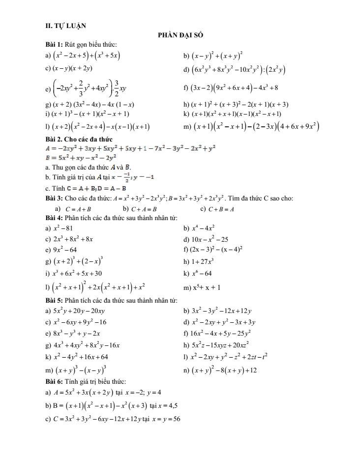 Đề cương ôn tập Giữa kì 1 Toán 8 trường THCS Lĩnh Nam năm 2025-2026