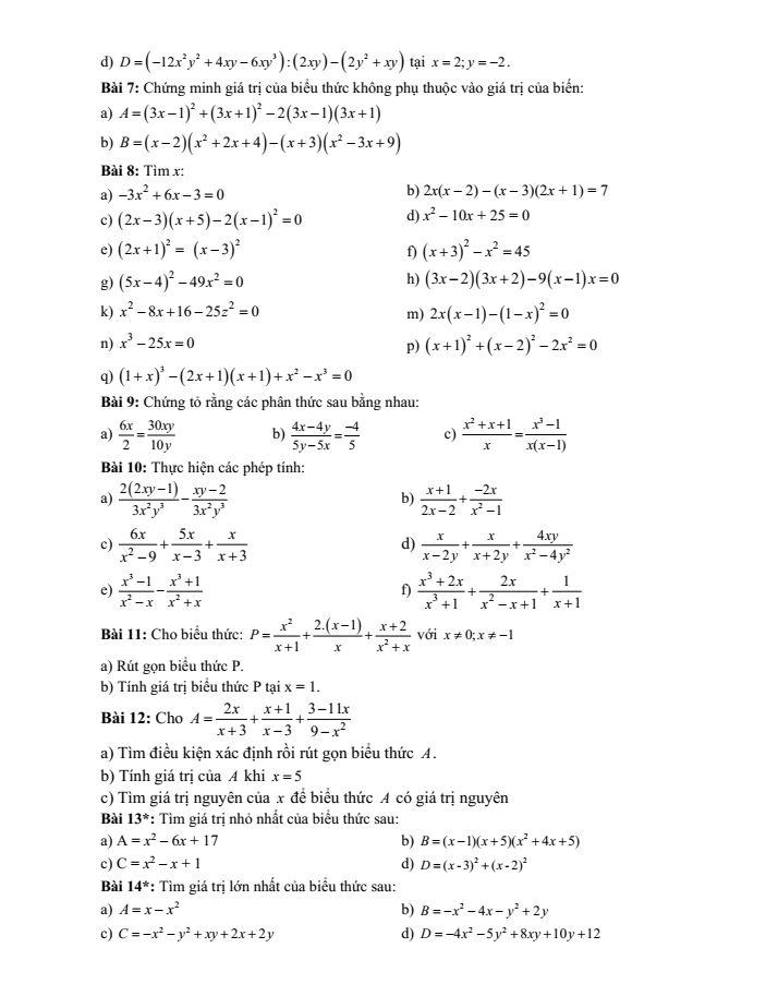 Đề cương ôn tập Giữa kì 1 Toán 8 trường THCS Lĩnh Nam năm 2025-2026