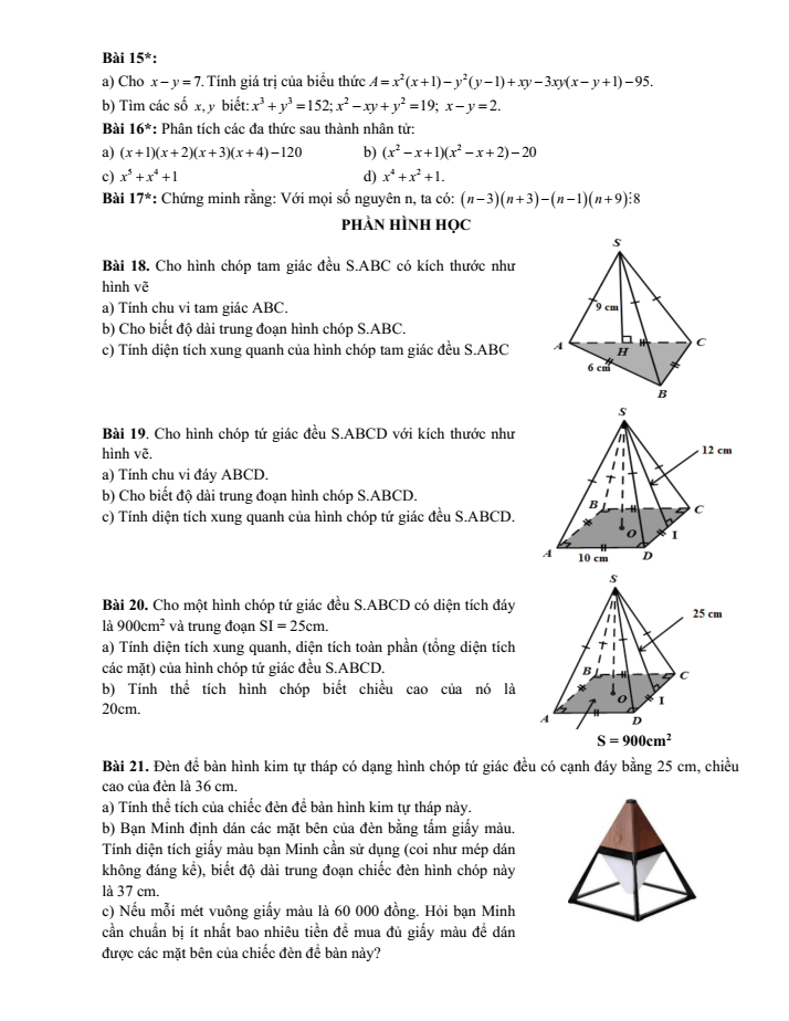 Đề cương ôn tập Giữa kì 1 Toán 8 trường THCS Lĩnh Nam năm 2025-2026