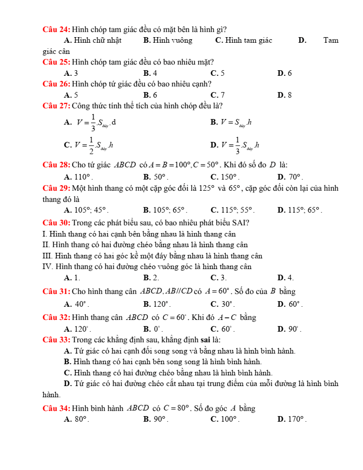 Đề cương ôn tập Giữa kì 1 Toán 8 trường THCS Mai Động năm 2025-2026