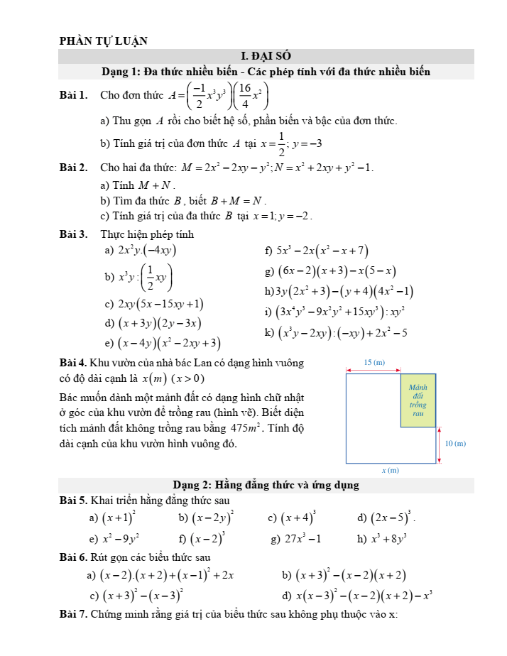 Đề cương ôn tập Giữa kì 1 Toán 8 trường THCS Mai Động năm 2025-2026