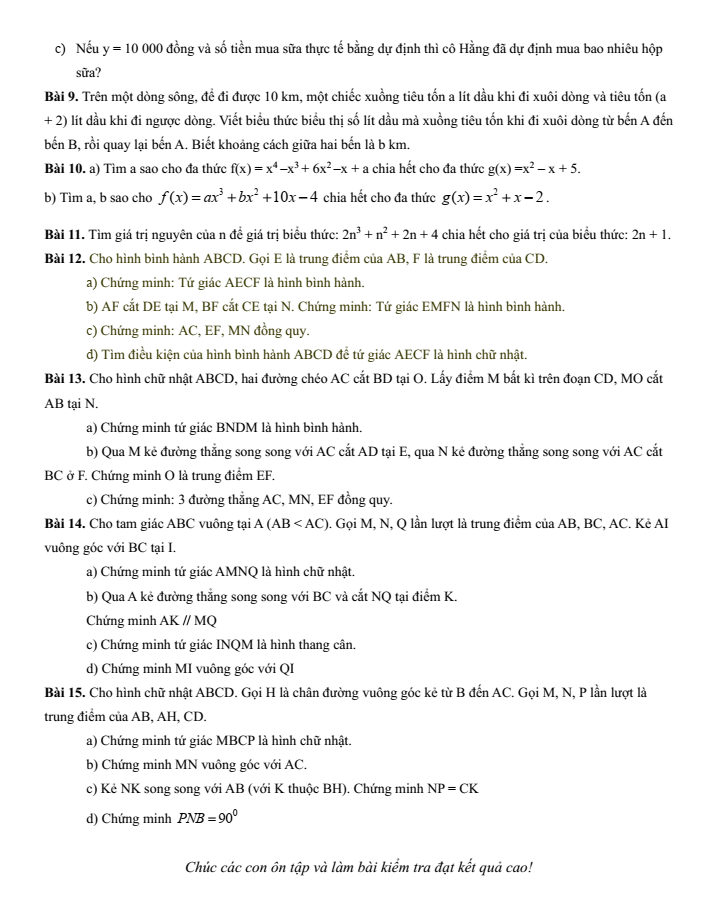 Đề cương ôn tập Giữa kì 1 Toán 8 trường THCS Thành Công năm 2025-2026