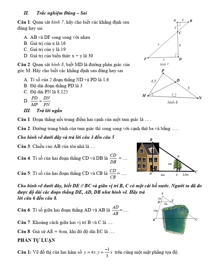 Đề cương ôn tập Giữa kì 2 Toán 8 trường THCS Phước Nguyên năm 2024-2025