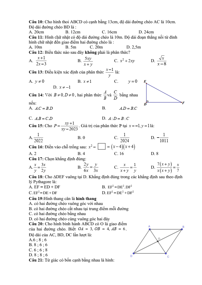 Đề cương ôn tập Học kì 1 Toán 8 trường THCS Nguyễn Bỉnh Khiêm năm 2024-2025