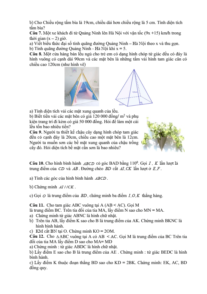 Đề cương ôn tập Học kì 1 Toán 8 trường THCS Nguyễn Bỉnh Khiêm năm 2024-2025