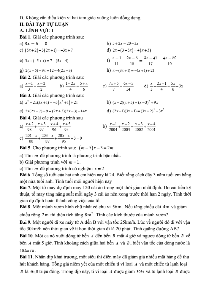Đề cương ôn tập Học kì 2 Toán 8 trường THCS Mạo Khê II năm 2024-2025