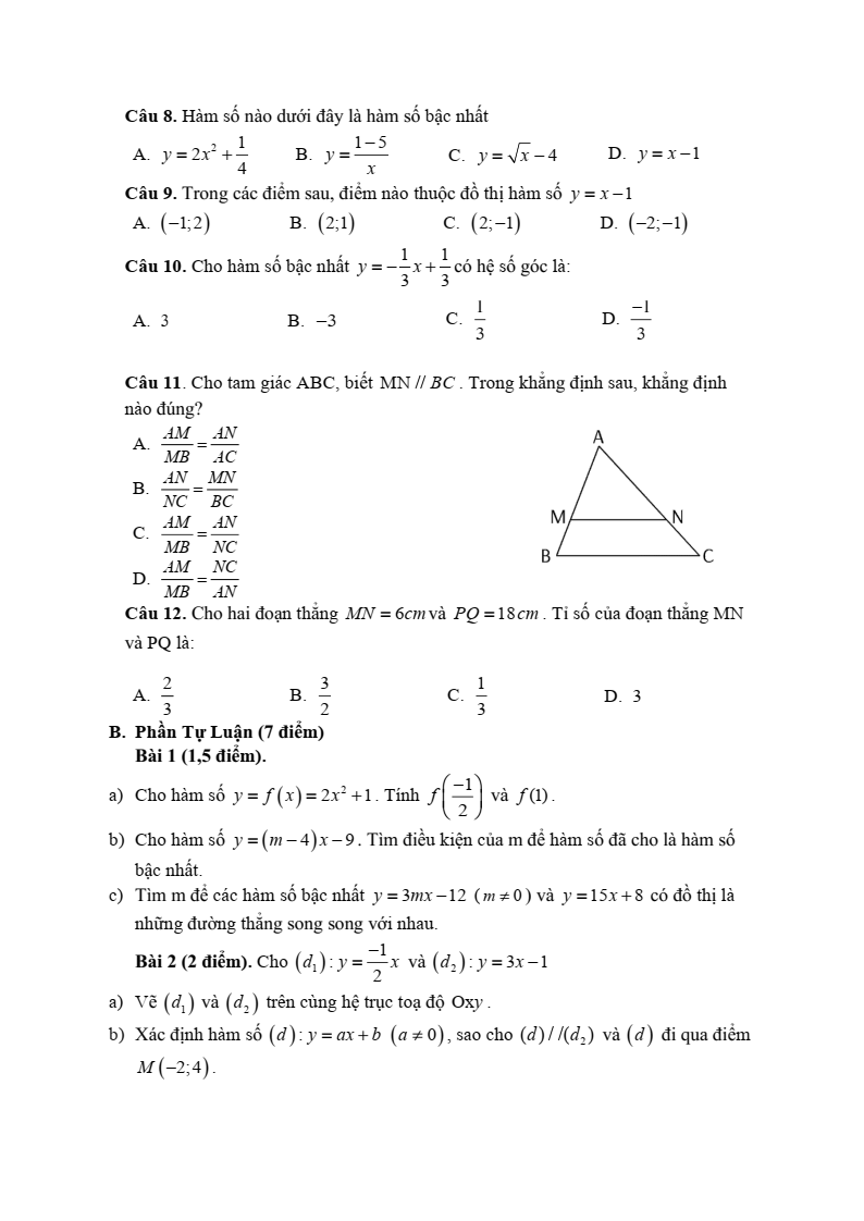 Đề thi Giữa kì 2 Toán 8 phòng GD&ĐT Bình Thạnh (Tp.HCM) năm 2024-2025