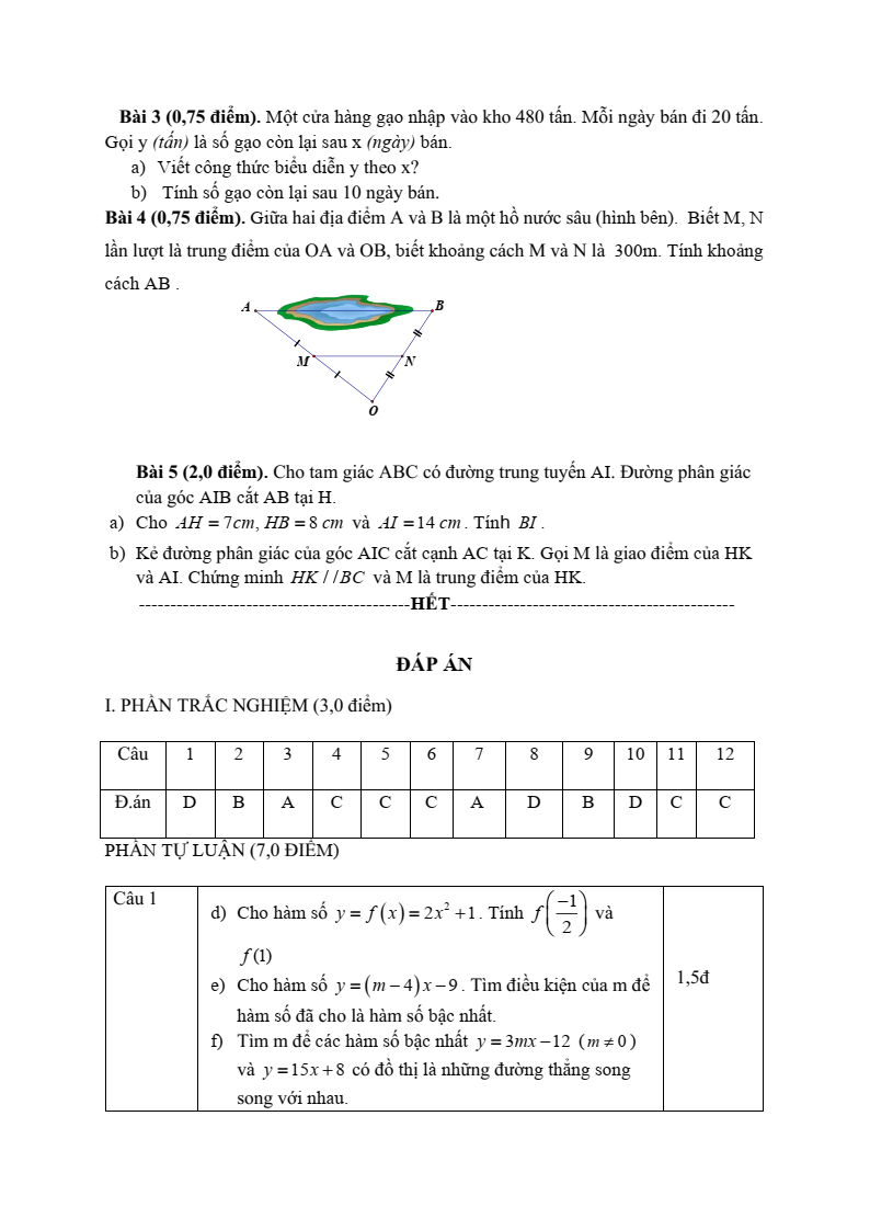 Đề thi Giữa kì 2 Toán 8 phòng GD&ĐT Bình Thạnh (Tp.HCM) năm 2024-2025