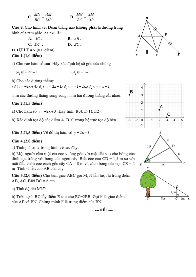 Đề thi Giữa kì 2 Toán 8 phòng GD&ĐT Quận 3 (Tp.HCM) năm 2024-2025