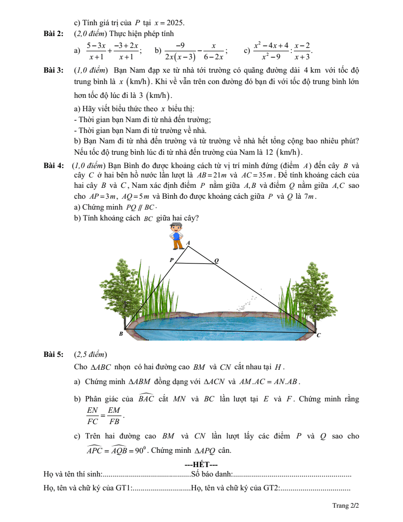Đề thi Giữa kì 2 Toán 8 phòng GD&ĐT Xuân Trường (Nam Định) năm 2024-2025