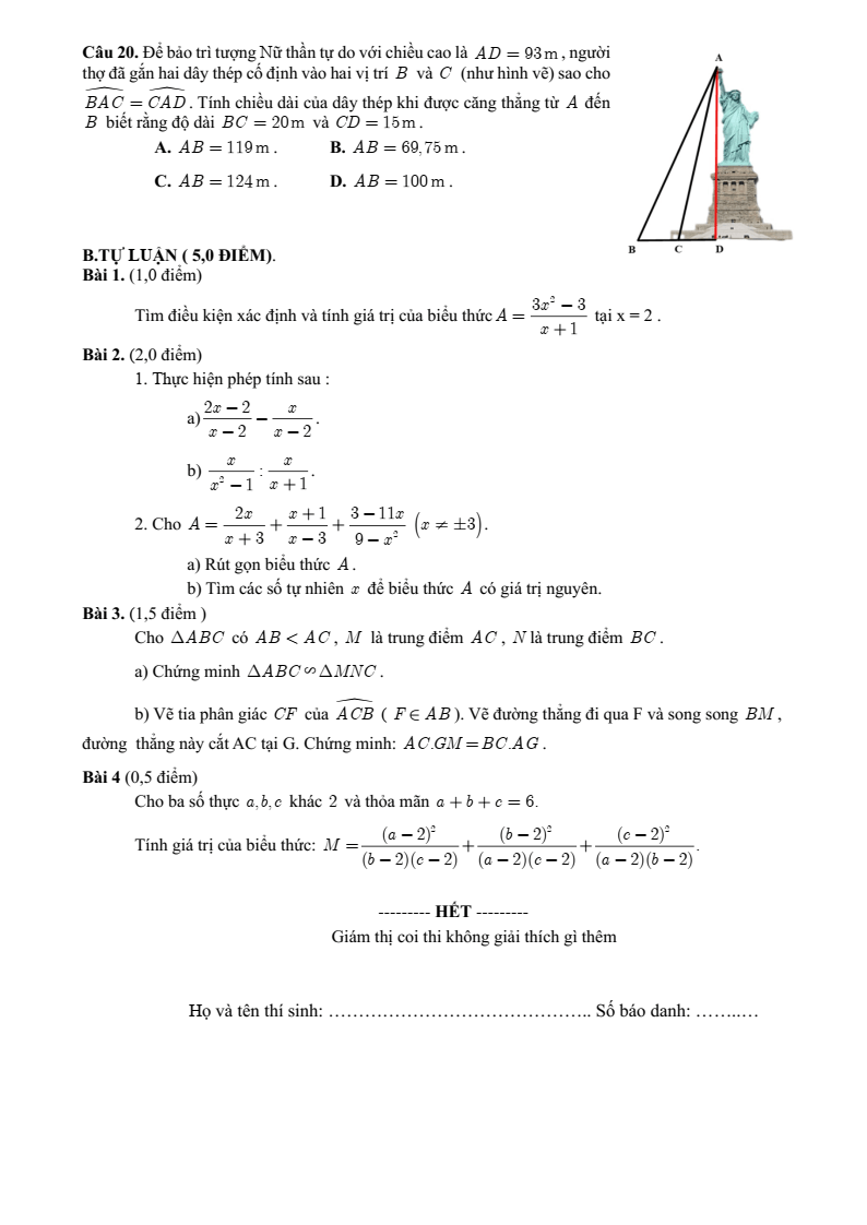 Đề thi Giữa kì 2 Toán 8 trường THCS Đồi Ngô (Bắc Ninh) năm 2025-2026