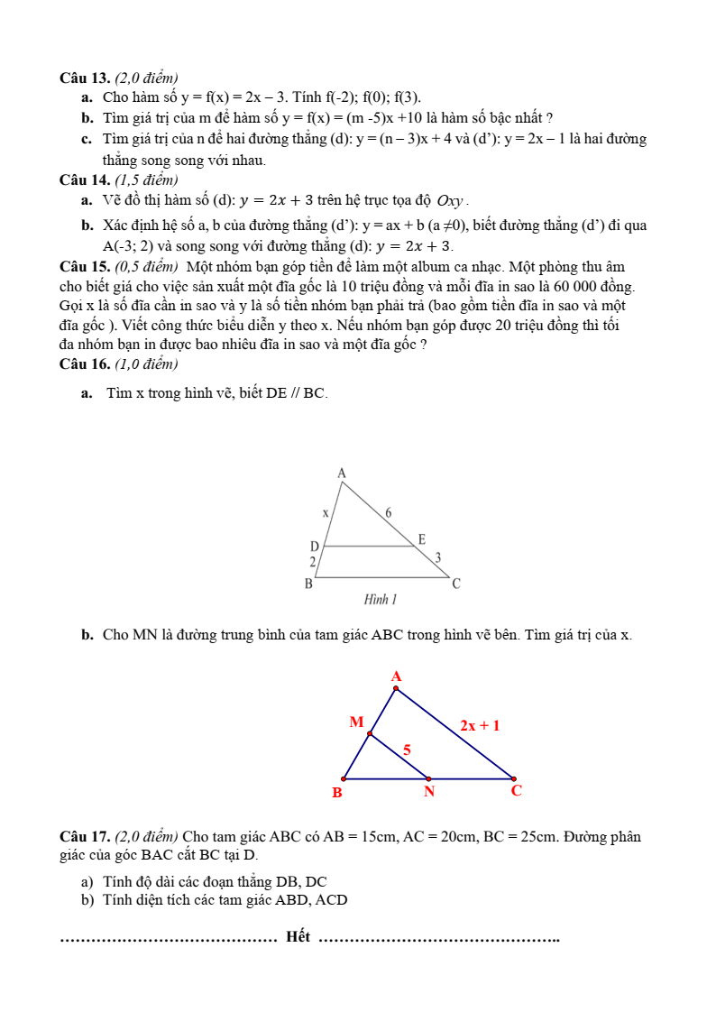 Đề thi Giữa kì 2 Toán 8 trường THCS Hà Huy Tập (TP HCM) năm 2025-2026