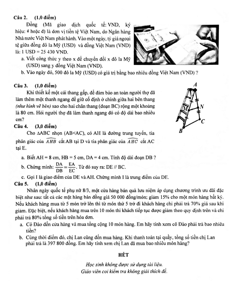 Đề thi Giữa kì 2 Toán 8 trường THCS Lê Quý Đôn (Tp.HCM) năm 2024-2025