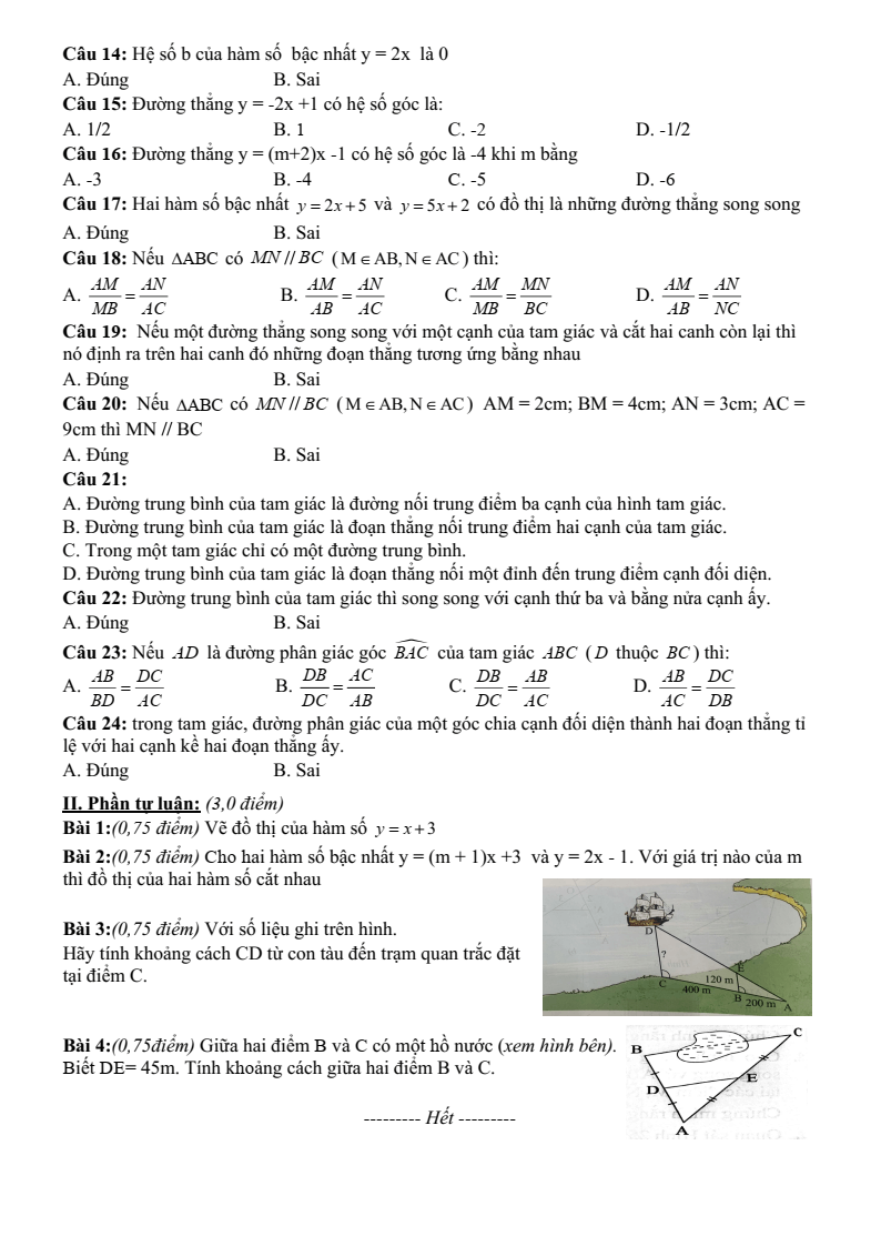 Đề thi Giữa kì 2 Toán 8 trường THCS Nguyễn Huệ (Bà Rịa - Vũng Tàu) năm 2024-2025