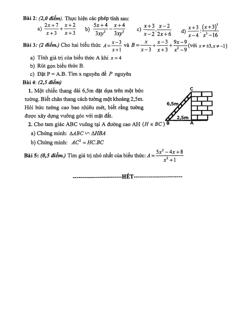 Đề thi Giữa kì 2 Toán 8 trường THCS Nguyên Khê (Hà Nội) năm 2025-2026