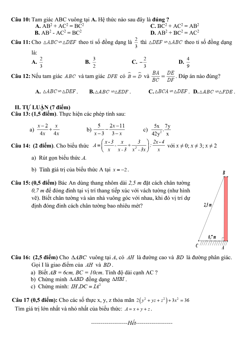 Đề thi Giữa kì 2 Toán 8 trường THCS Uy Nỗ (Hà Nội) năm 2024-2025