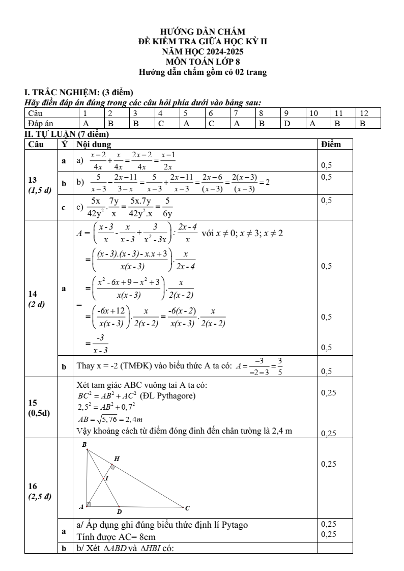 Đề thi Giữa kì 2 Toán 8 trường THCS Uy Nỗ (Hà Nội) năm 2024-2025