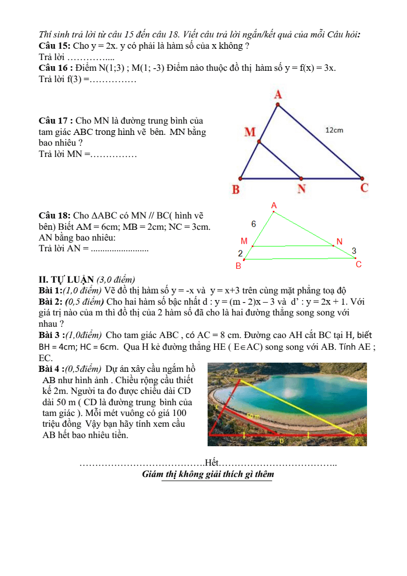 Đề thi Giữa kì 2 Toán 8 trường THCS Võ Trường Toản (Bà Rịa - Vũng Tàu) năm 2024-2025