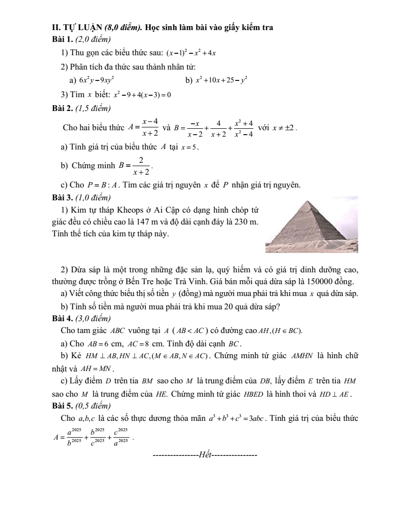 Đề thi Học kì 1 Toán 8 cụm chuyên môn số 14 Hà Nội năm 2025-2026