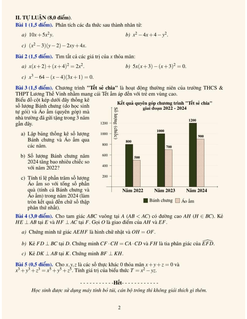 Đề thi Học kì 1 Toán 8 trường Lương Thế Vinh năm 2025-2026