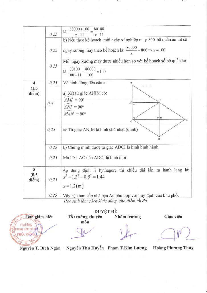 Đề thi Học kì 1 Toán 8 năm 2023-2024 trường THCS Phúc Đồng – Hà Nội