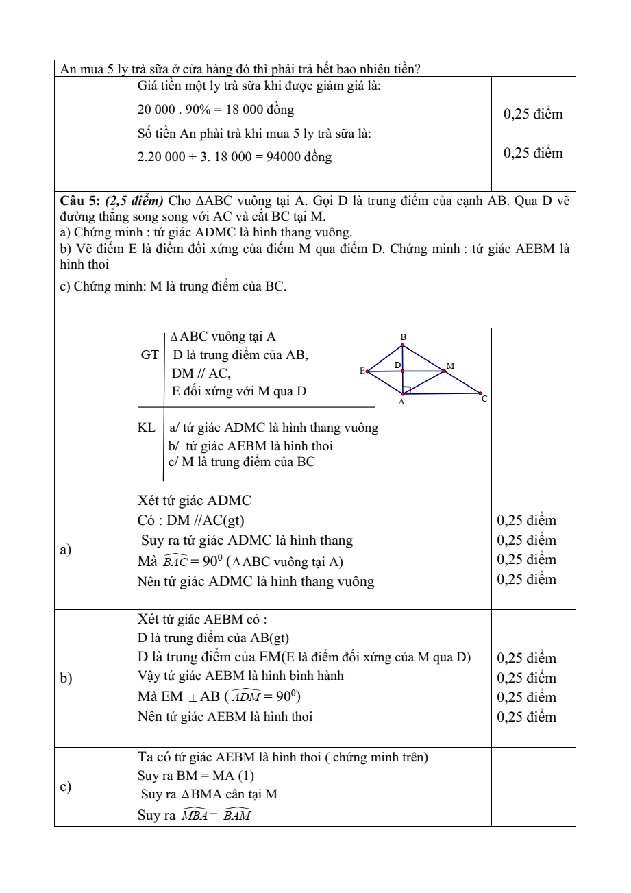 Đề thi Học kì 1 Toán 8 năm 2023-2024 Trường THCS Tân Nhựt – huyện Bình Chánh (Tp. HCM)